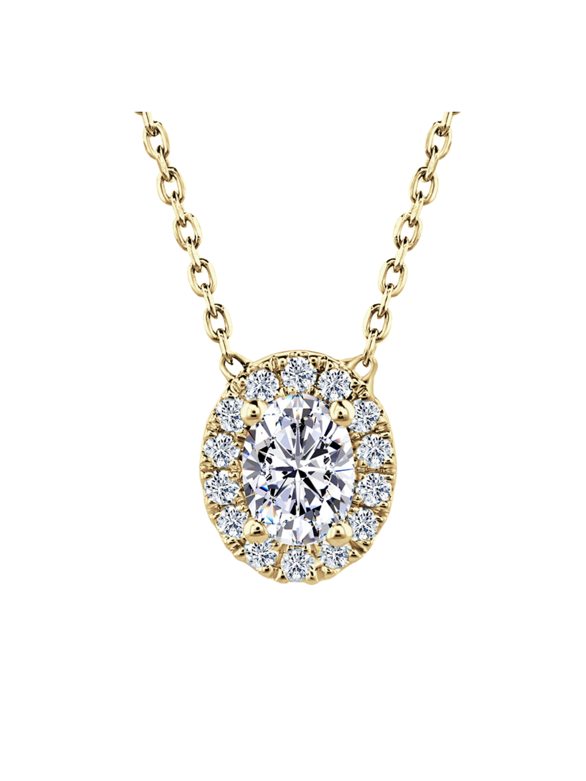 Lab Grown Diamond Halo Pendant with 0.65ct of Oval & Round Brilliant Diamonds in 9ct Yellow Gold