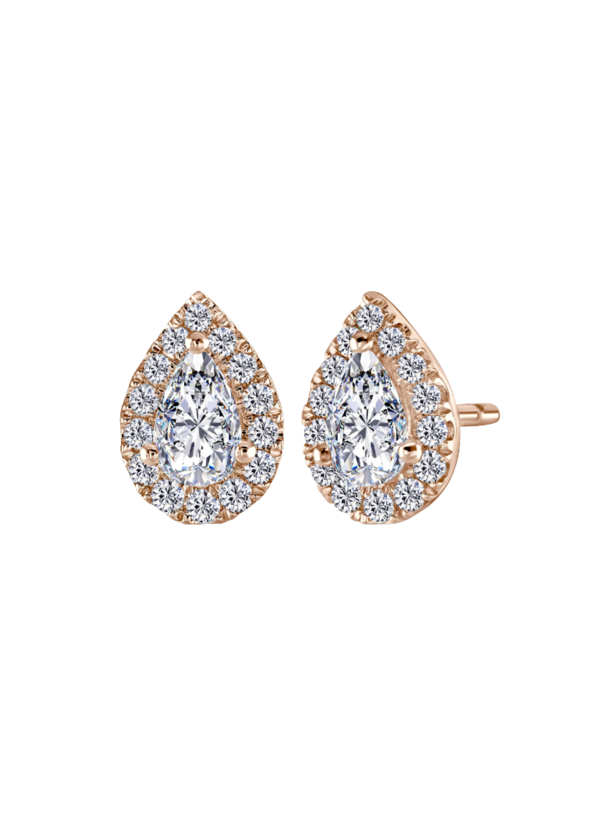 Lab Grown Diamond Halo Stud Earrings with 0.90ct of Pear & Round Brilliant Diamonds in 9ct Rose Gold