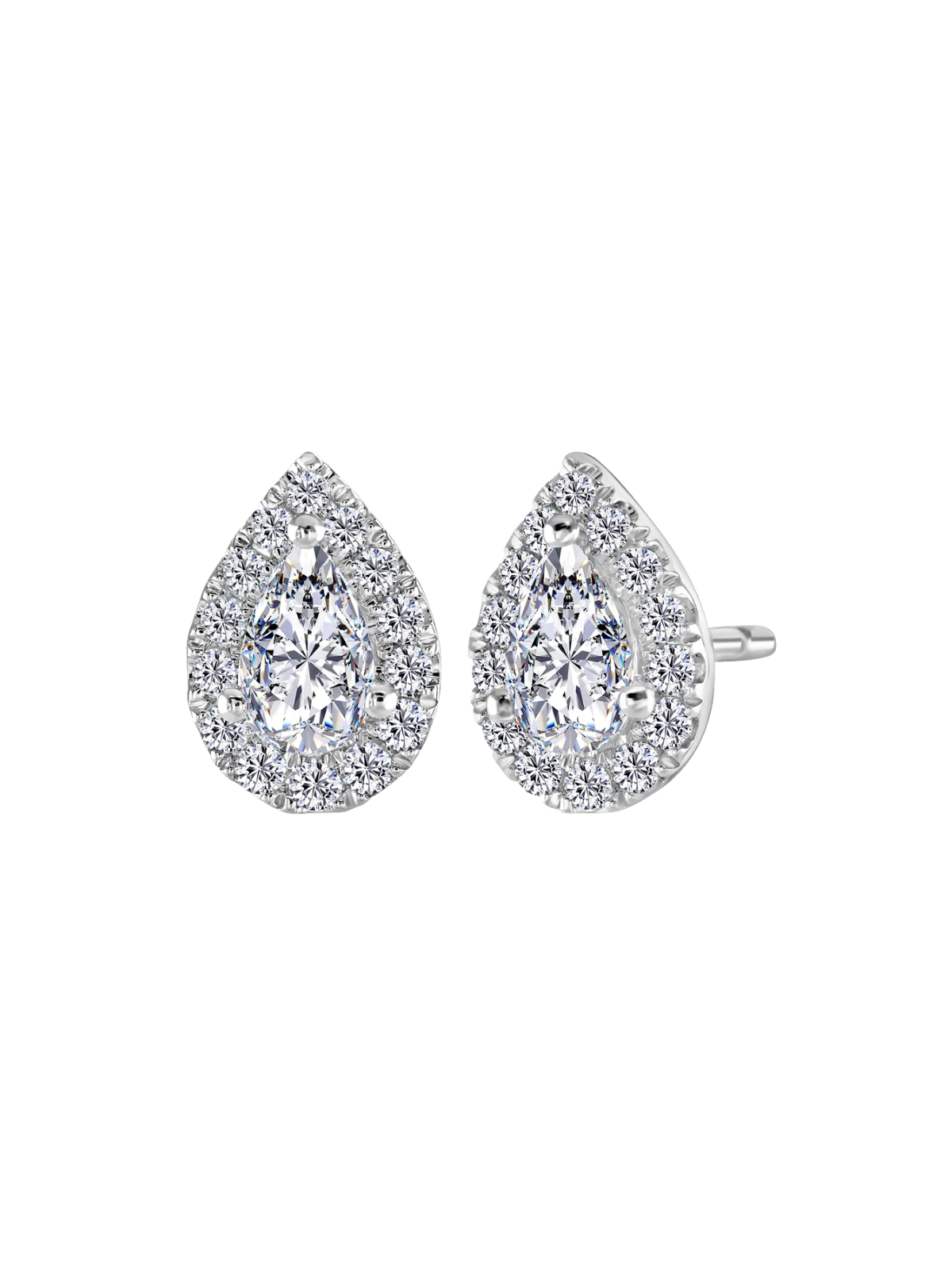 Lab Grown Diamond Halo Stud Earrings with 0.90ct of Pear & Round Brilliant Diamonds in 9ct White Gold