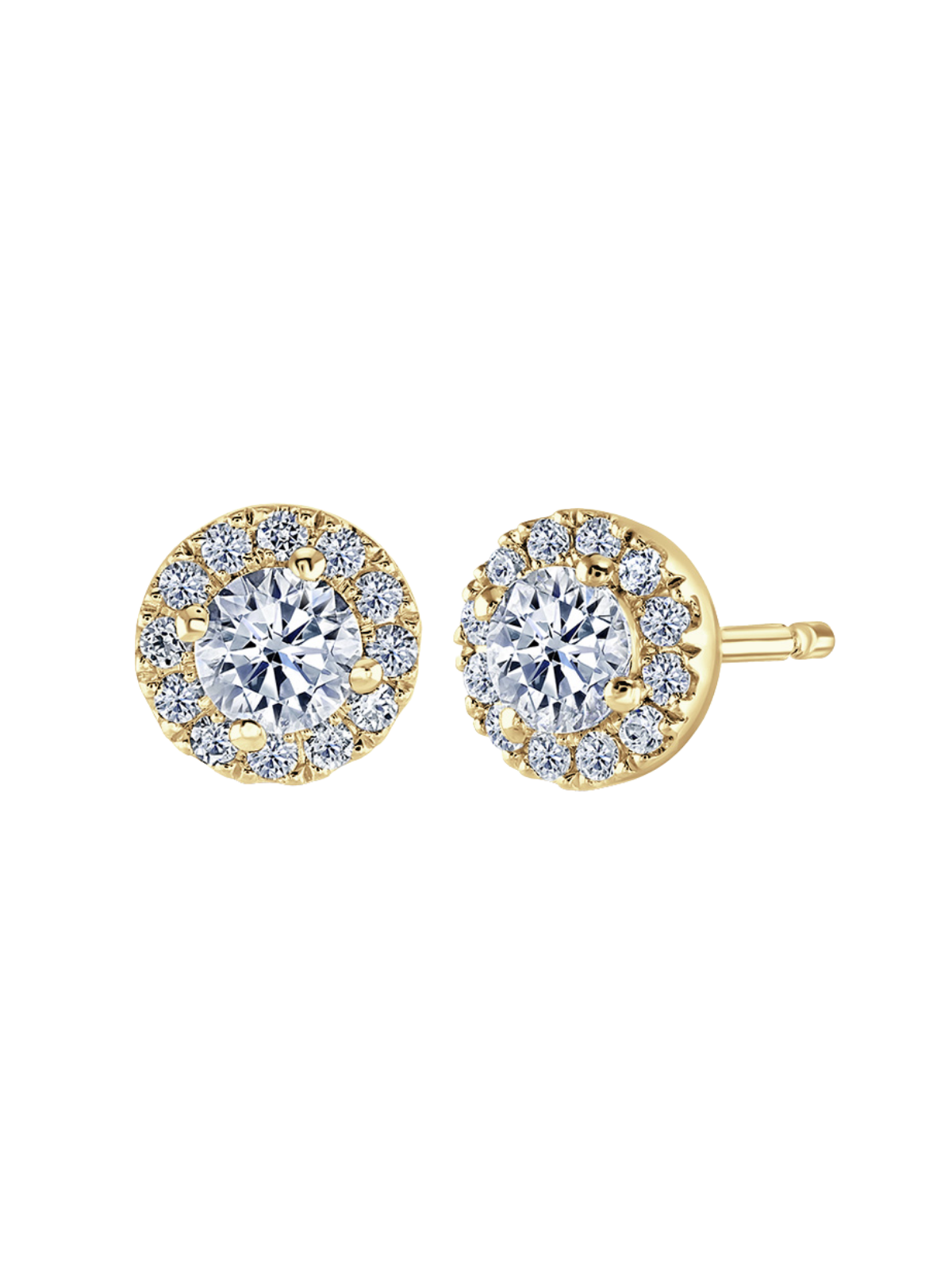 Lab Grown Diamond Halo Stud Earrings with 0.85ct of Round Brilliant Diamonds in 9ct Yellow Gold