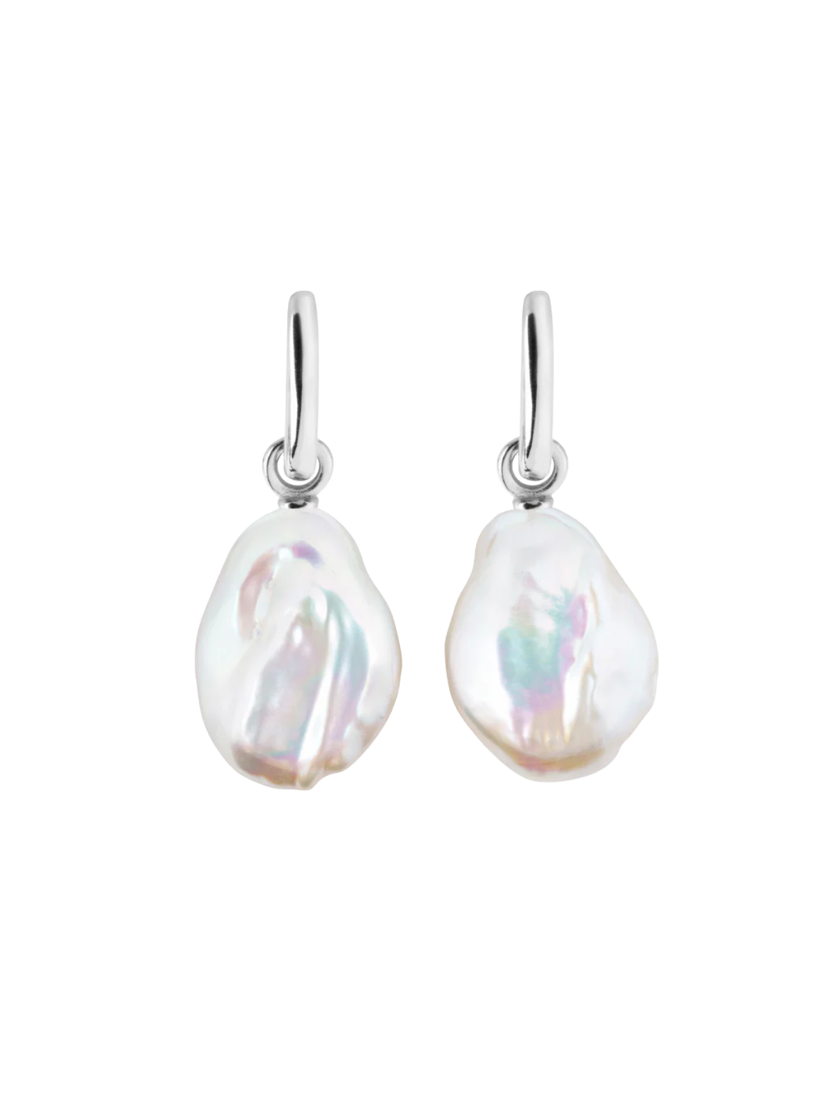 Ora Pearls Aetia Flat Baroque Pearl Hoop Earrings - Silver EHPSQFBQSS