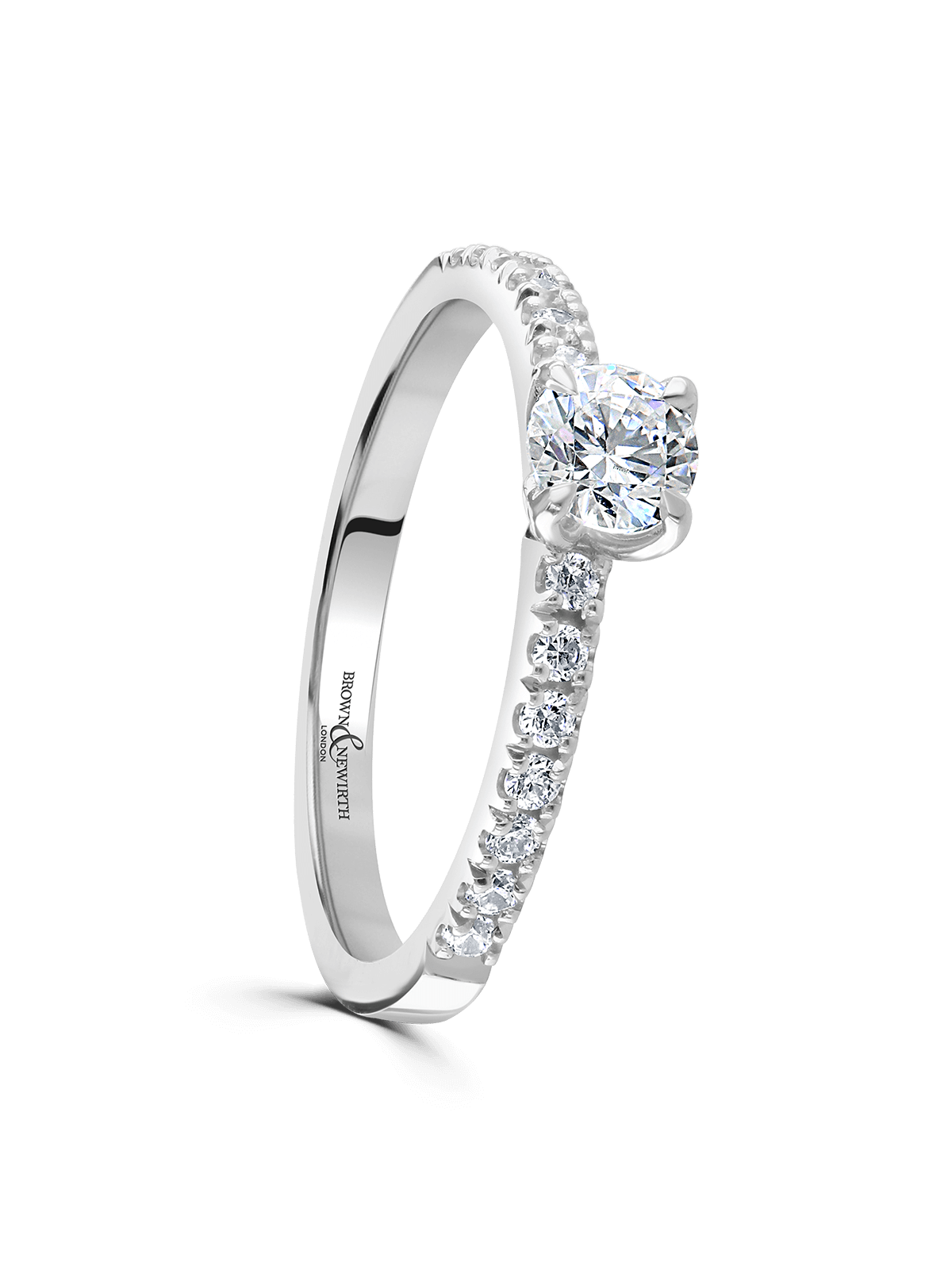 Diamond Solitaire Engagement Ring 0.50ct Brilliant Cut in Platinum with Diamond Set Shoulders