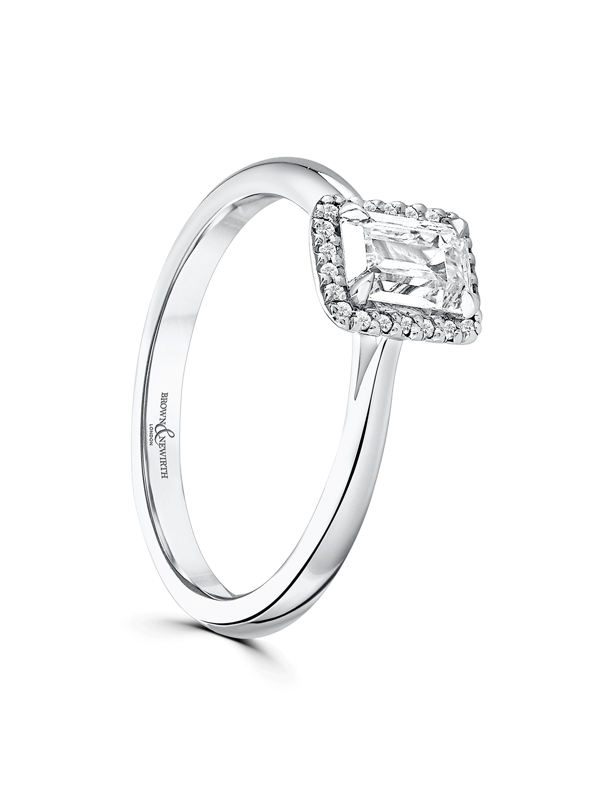 Diamond Halo Engagement Ring 0.50ct Emerald Cut in Platinum