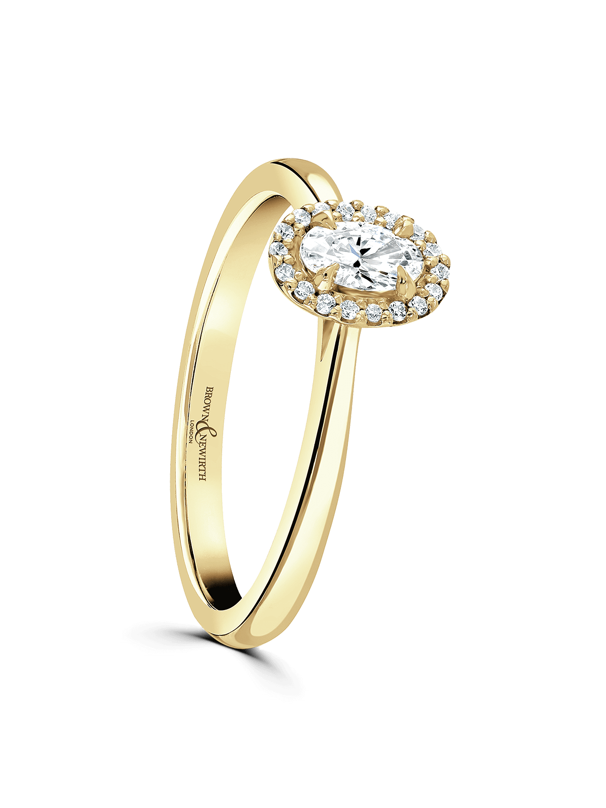 Diamond Halo Engagement Ring 0.25ct Oval Cut in 18ct Yellow Gold
