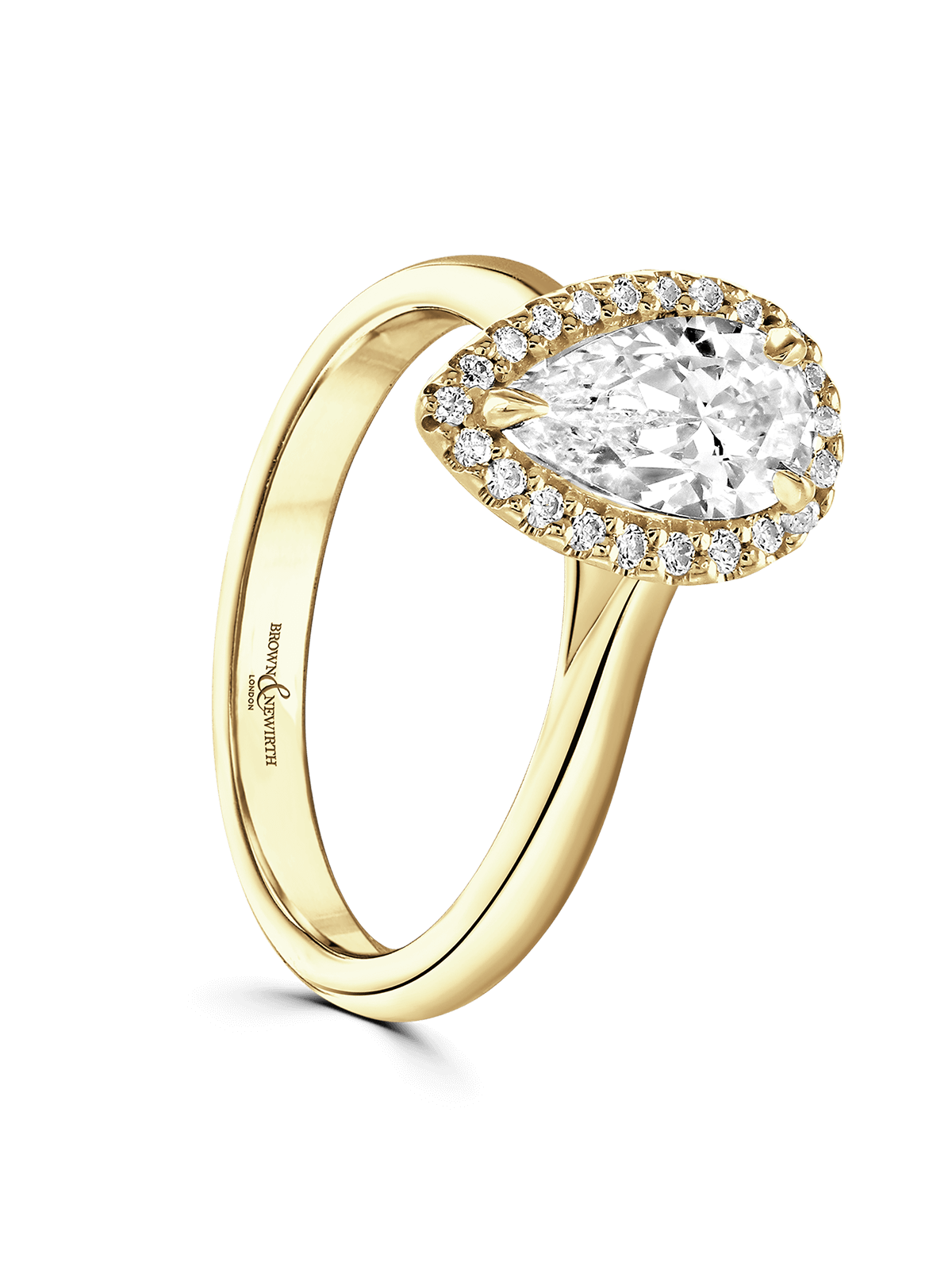Diamond Halo Engagement Ring 0.70ct Pear Cut in 18ct Yellow Gold