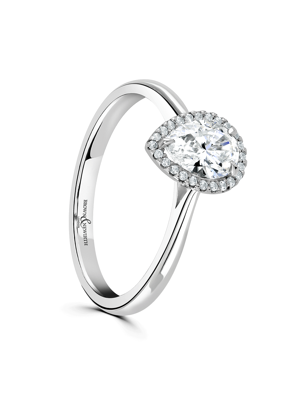 Brown & Newirth Cordelia 0.70ct Pear Cut Certificated Diamond Halo Engagement Ring in Platinum