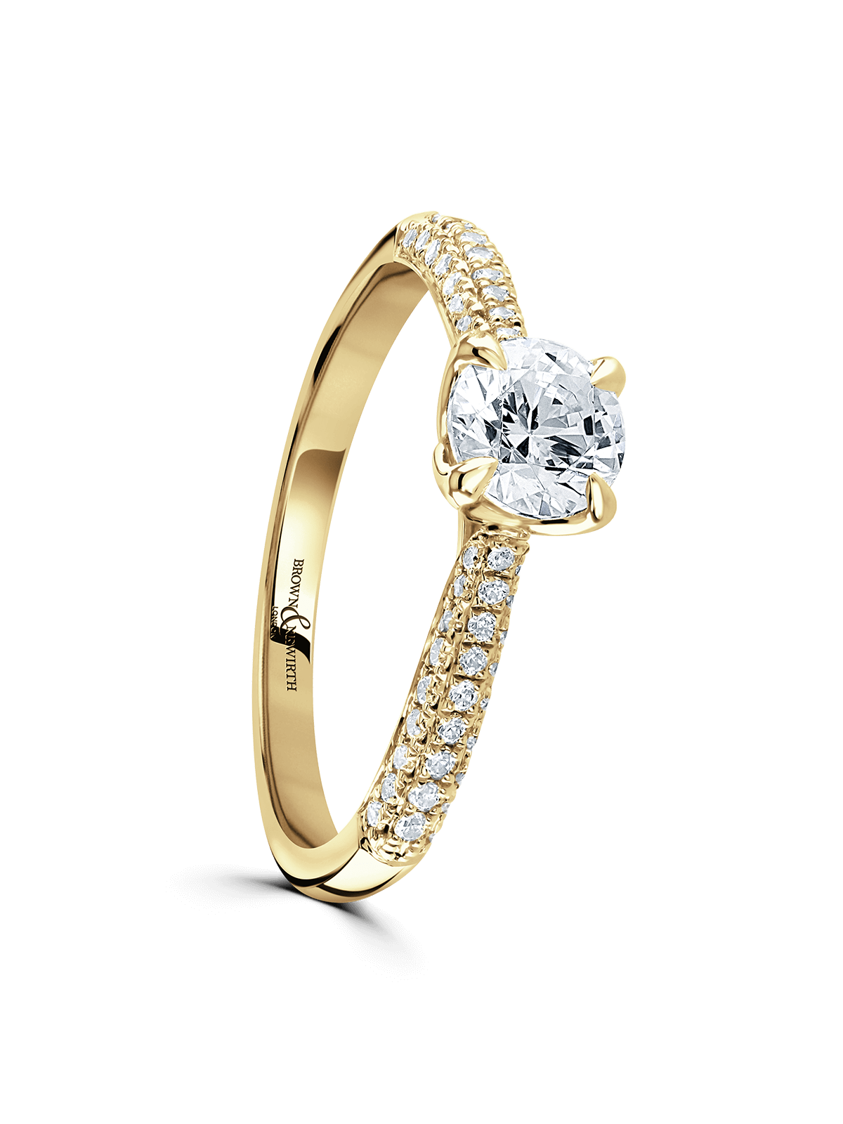 Diamond Solitaire Engagement Ring 0.70ct Brilliant Cut in 18ct Yellow Gold with Diamond Set Shoulders