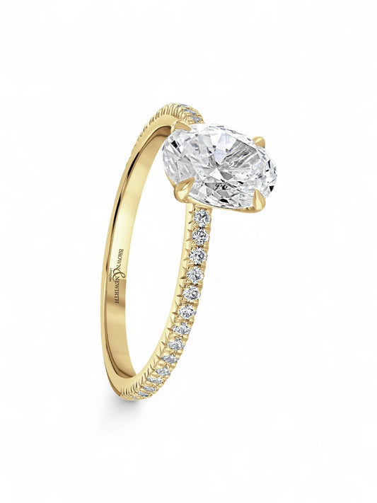 Lab Grown Diamond Solitaire Engagement Ring 1.50ct Oval Cut with Diamond Set Shoulders in 18ct Yellow Gold