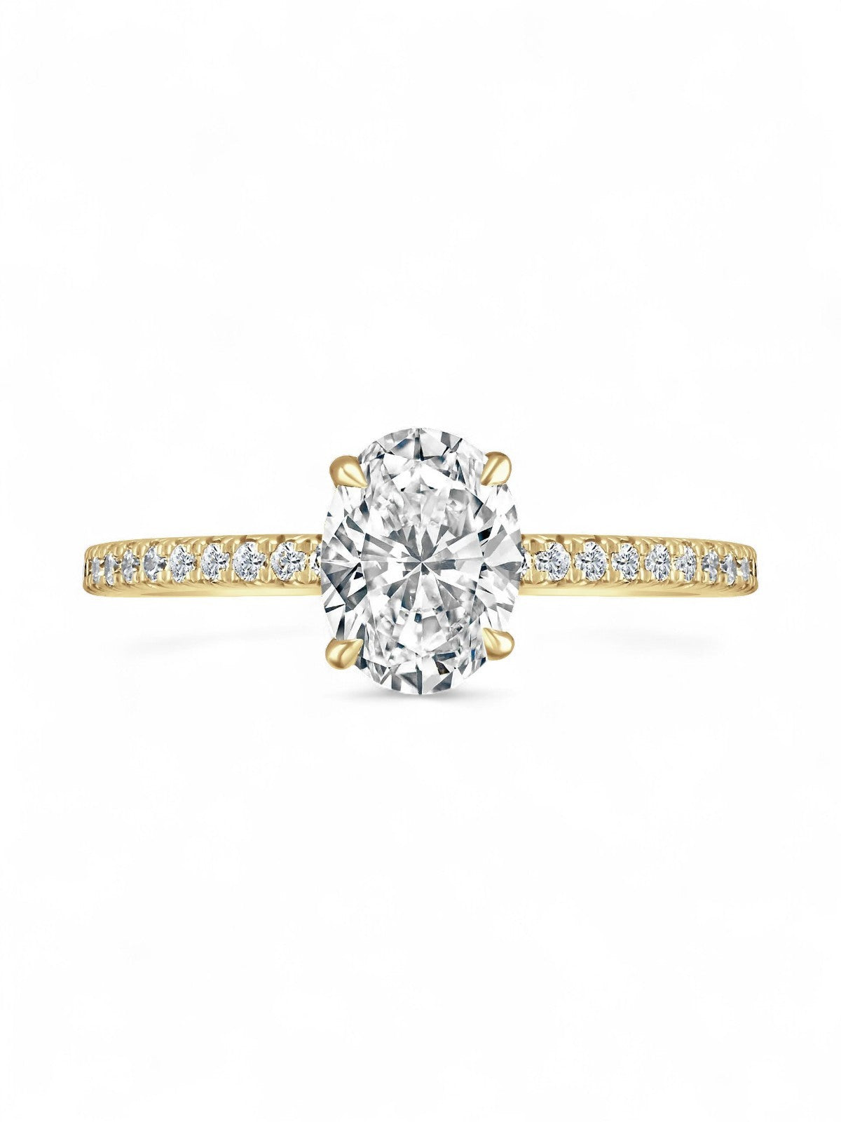 Lab Grown Diamond Solitaire Engagement Ring 1.50ct Oval Cut with Diamond Set Shoulders in 18ct Yellow Gold