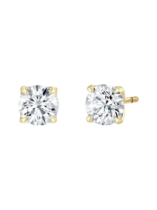 Lab Grown Diamond Stud Earrings 2.00ct Round Brilliant Cut in 18ct Yellow Gold