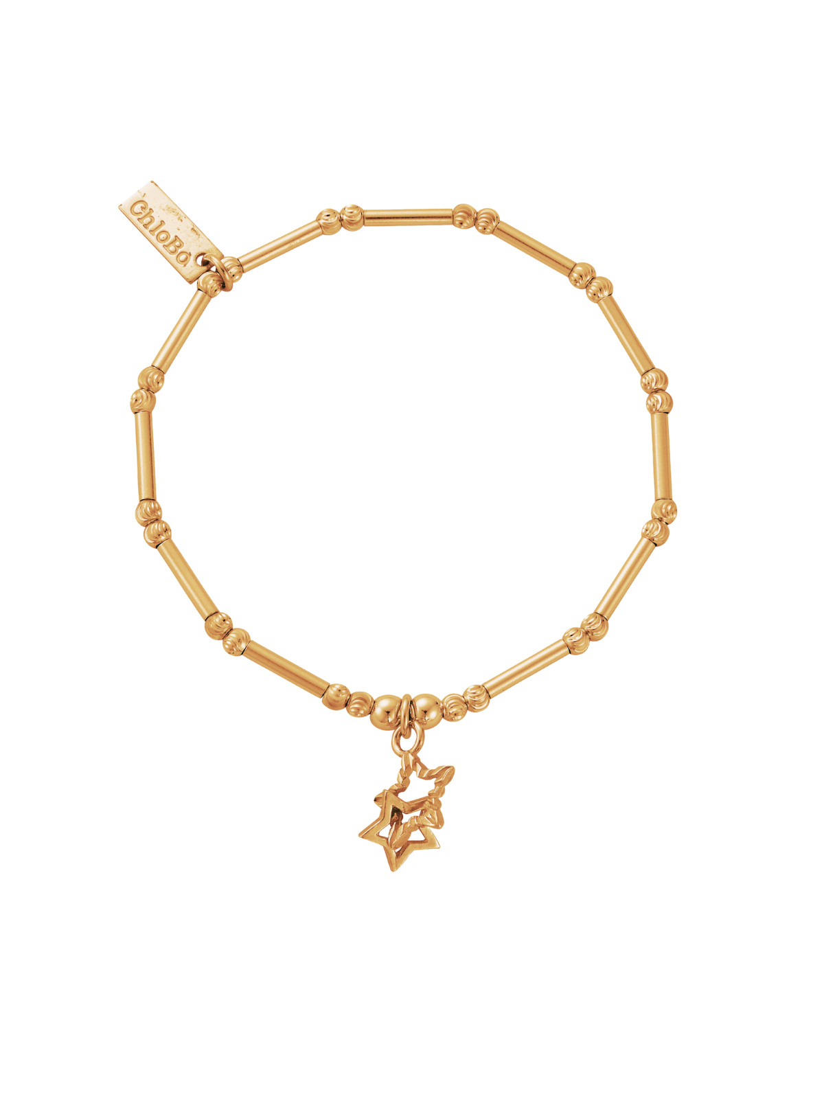 ChloBo Dainty Moon Cut Sparkle Interlocking Star Bracelet in Gold Plating