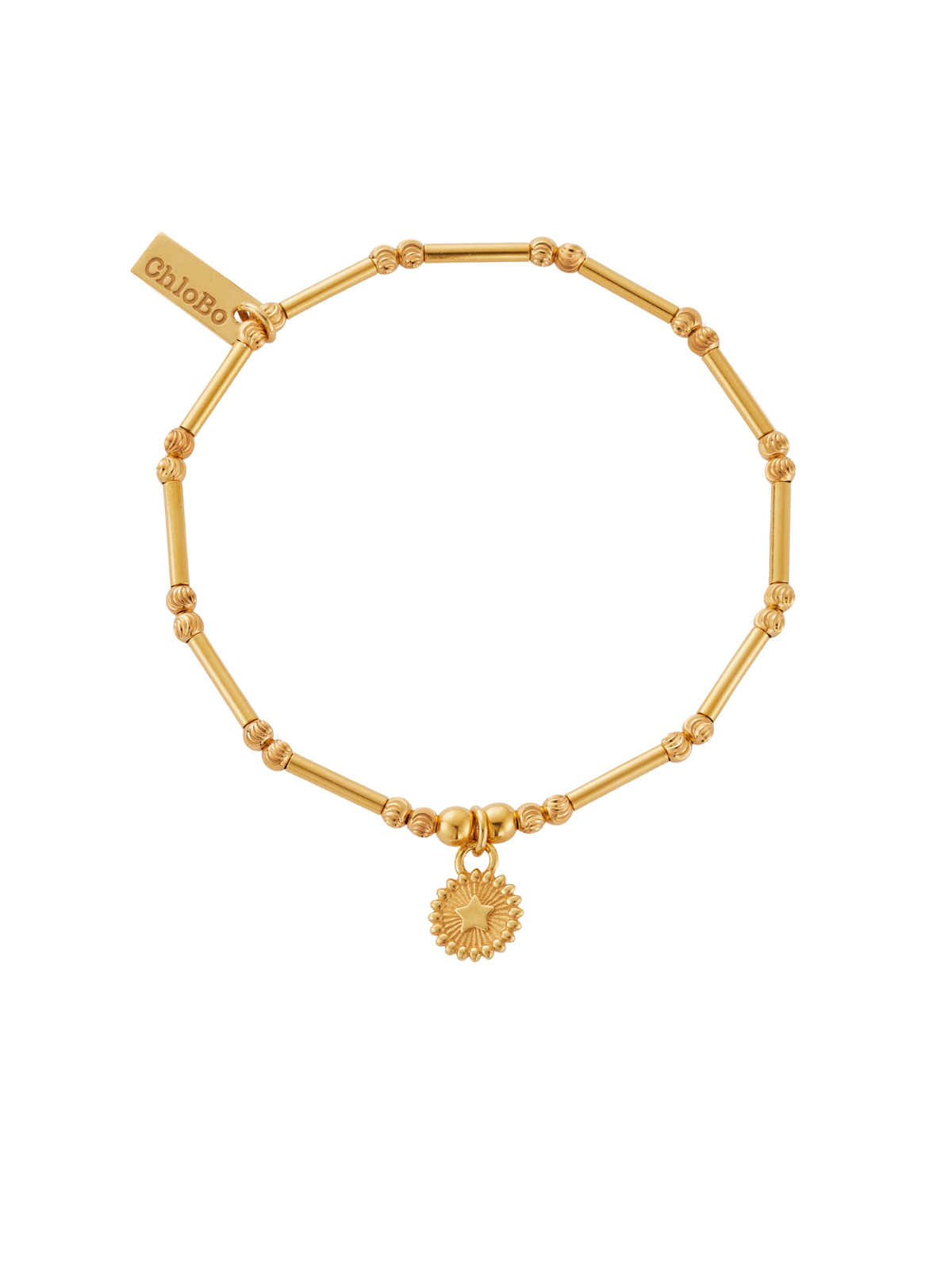 ChloBo Dainty Moon Cut Sparkle Star Bracelet in Gold Plating