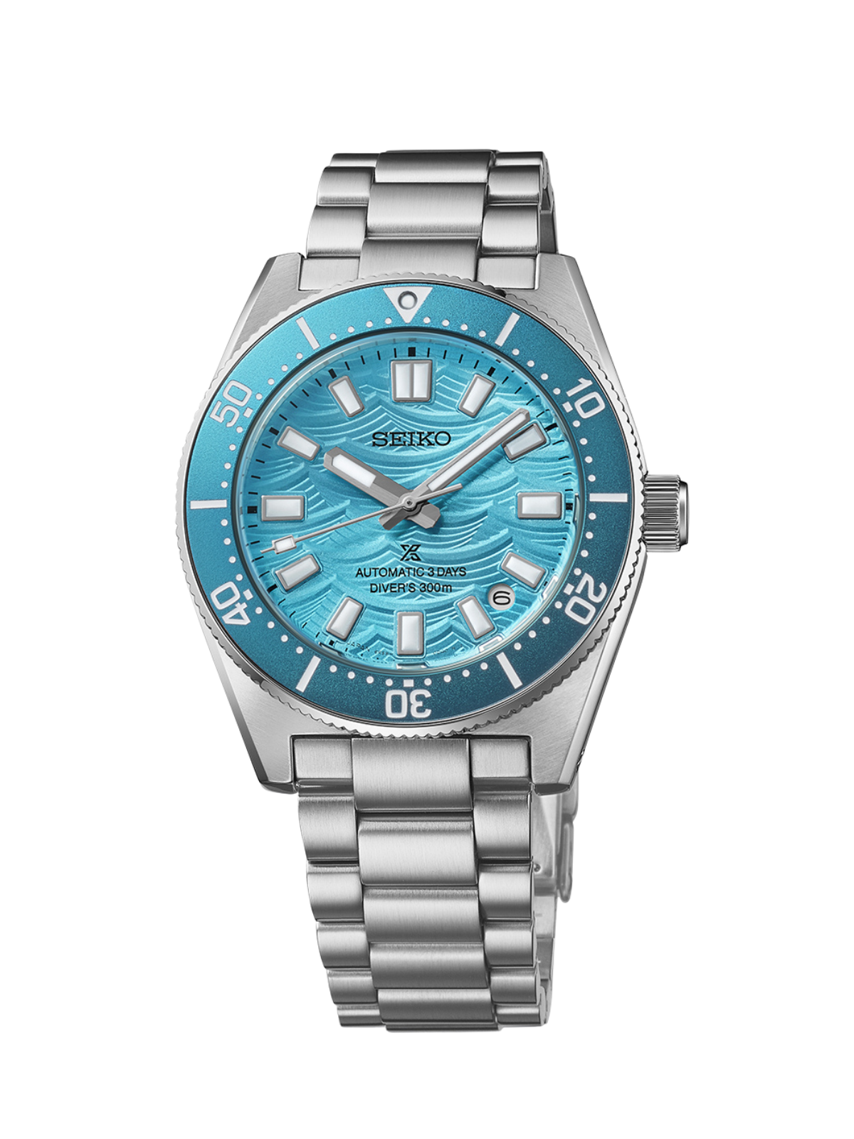 Seiko Prospex 60th Anniversary Limited Edition 1965 Heritage Diver's watch with steel bracelet & blue dial on a white background.