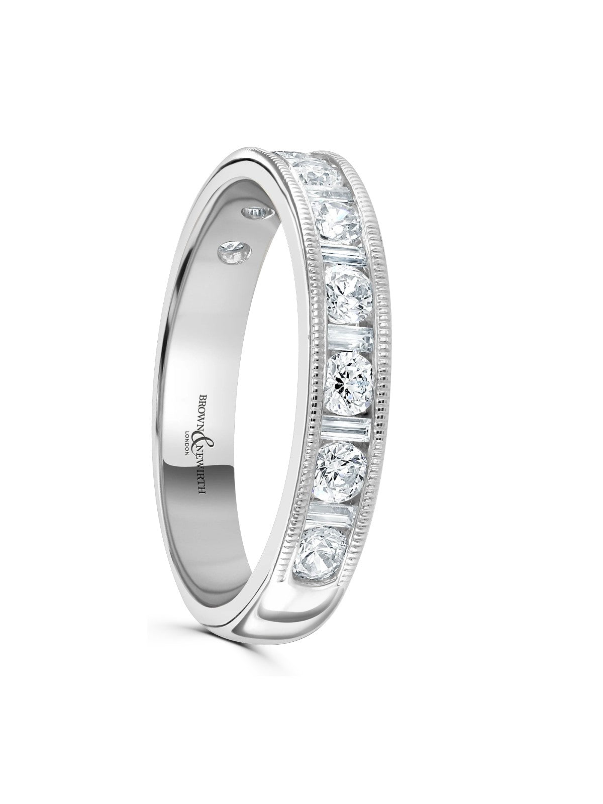 Diamond Half Eternity Ring 0.50ct Round Brilliant & Baguette Cut in Platinum