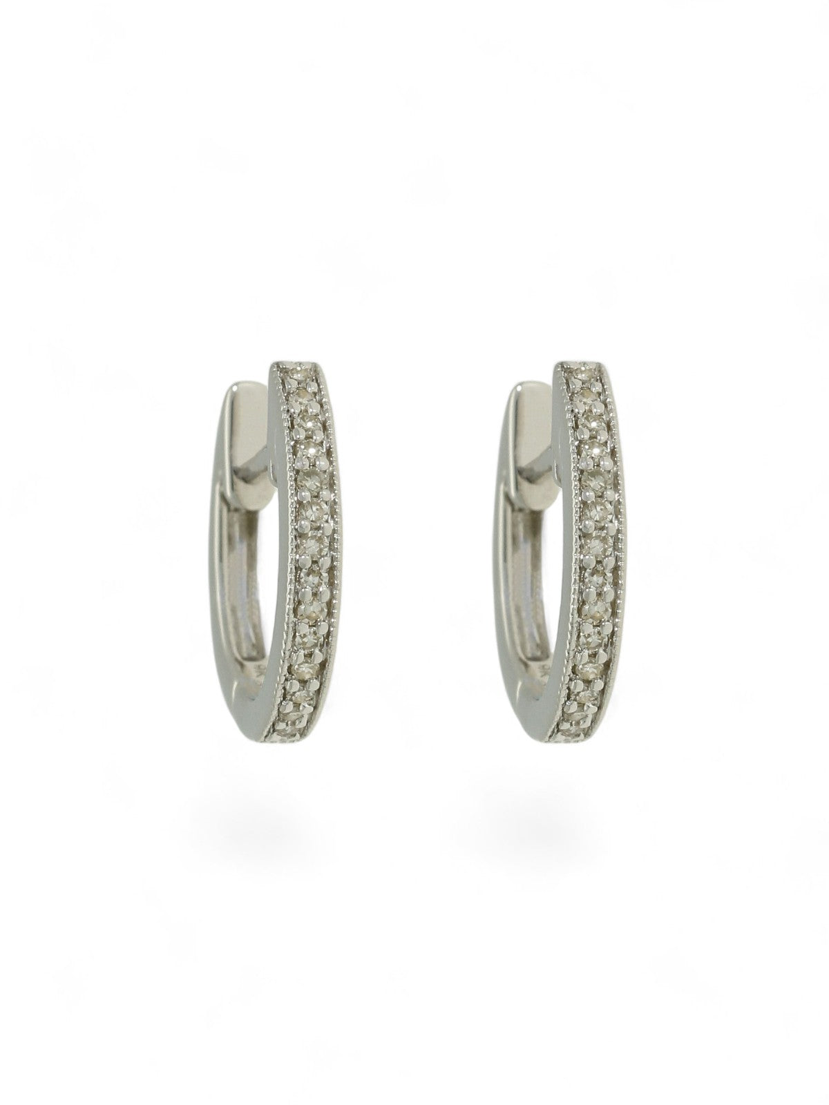 Diamond Channel Set Huggie Hoop Earrings in 9ct White Gold