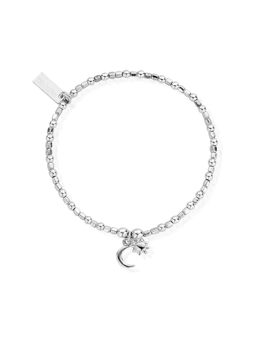 ChloBo Mini Cube Dainty Moon & Sun Bracelet in Silver SBCFB582