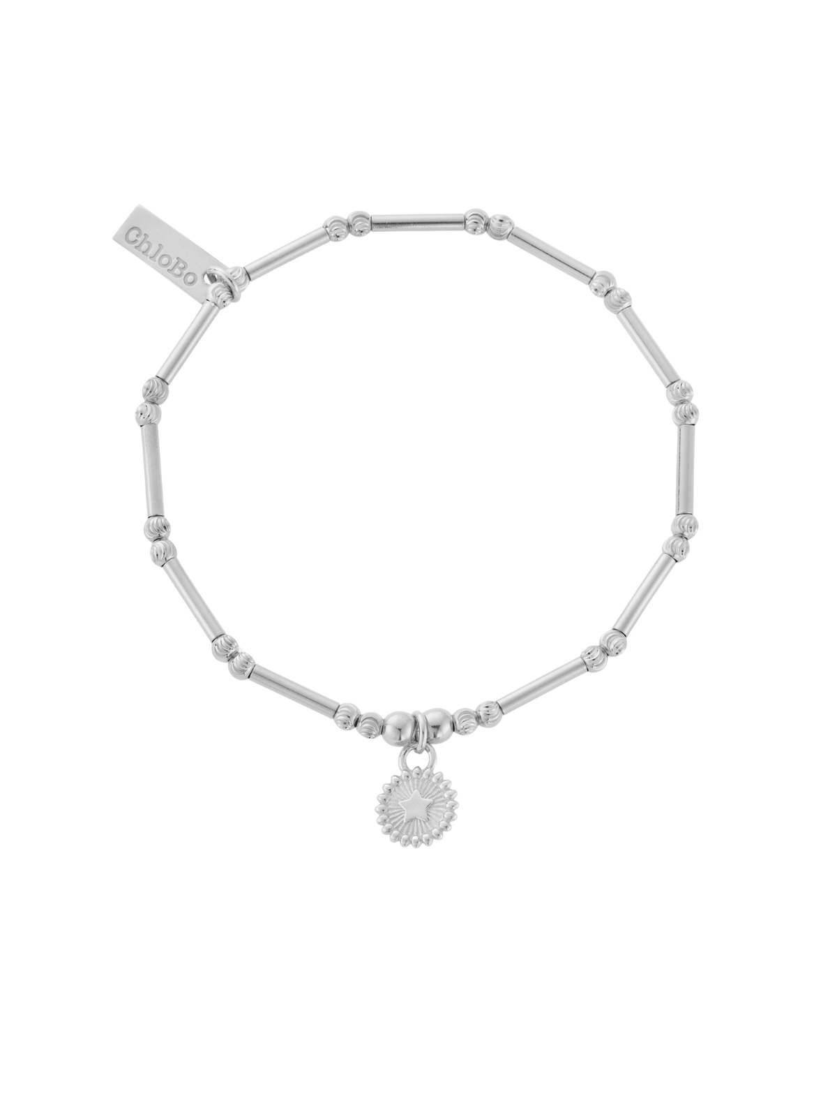 ChloBo Dainty Moon Cut Sparkle Star Bracelet in Silver