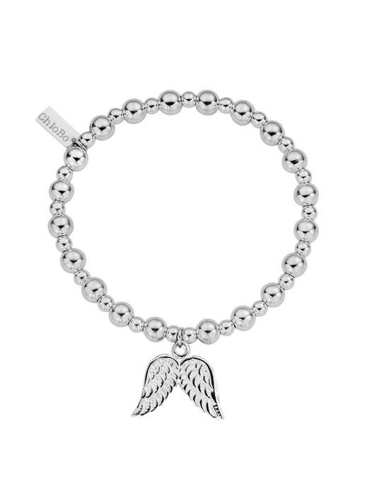 ChloBo Mini Small Ball Double Angel Wing Bracelet in Silver SBMSB702
