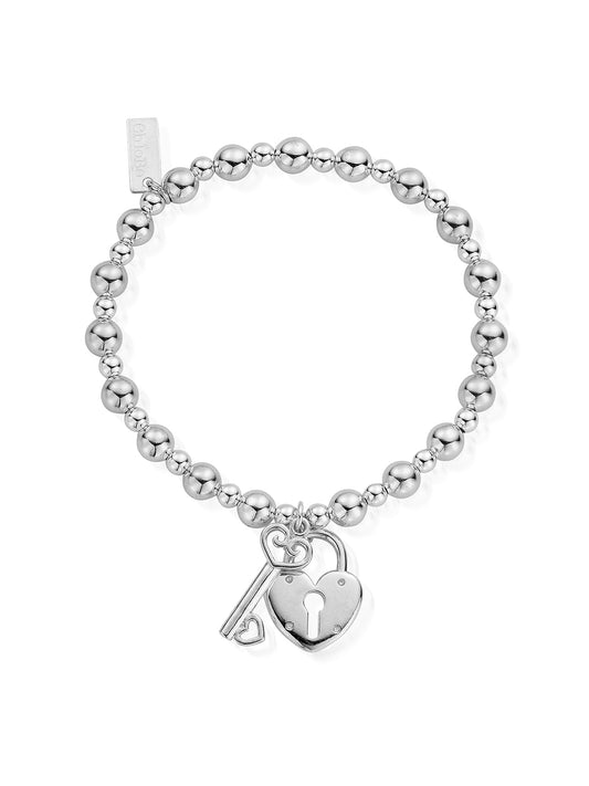 ChloBo Mini Small Ball Lock & Key Bracelet in Silver SBMSB923