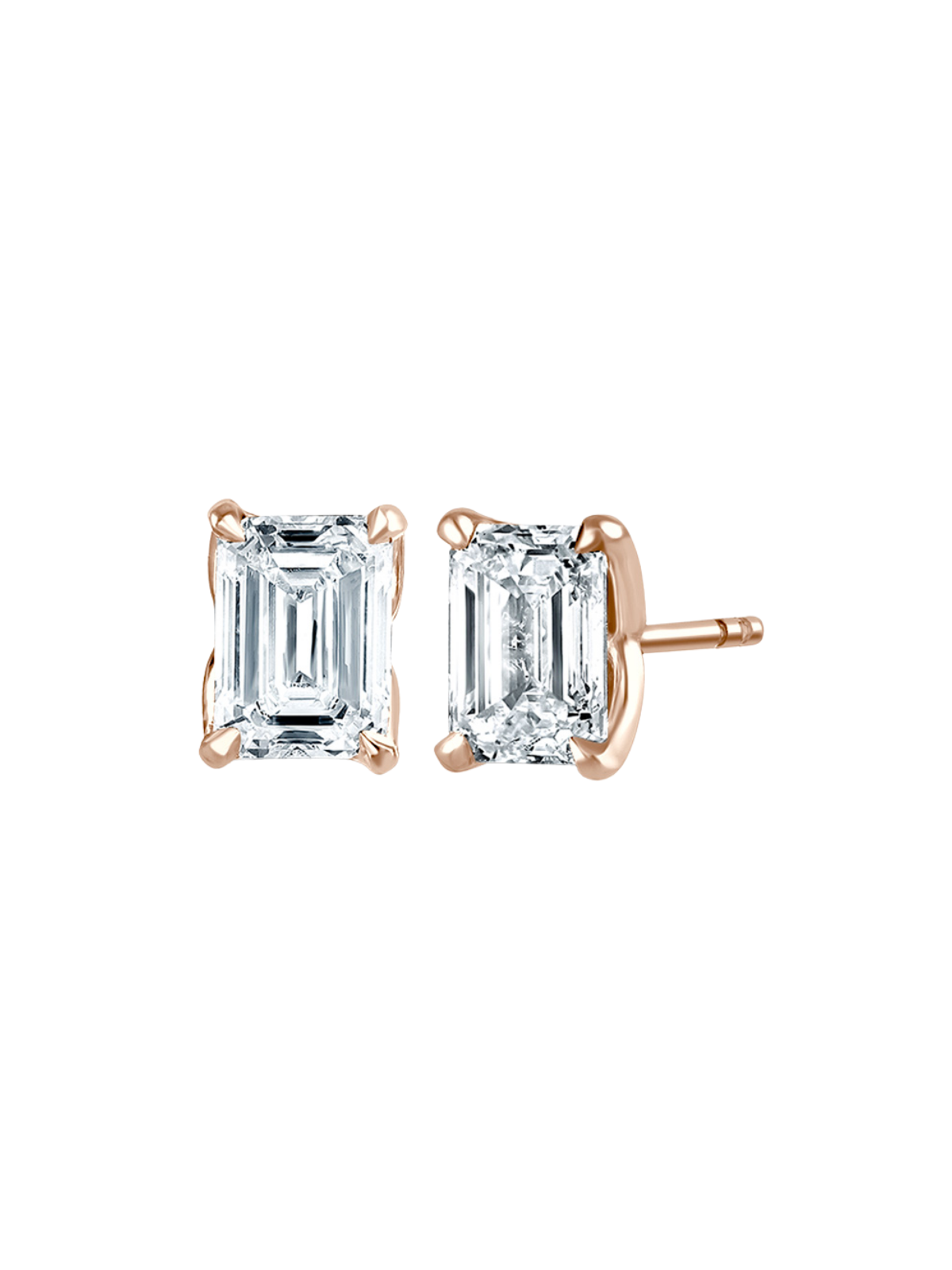 Lab Grown Diamond Solitaire Stud Earrings with 1.50ct of Emerald Cut Diamonds in 9ct Rose Gold
