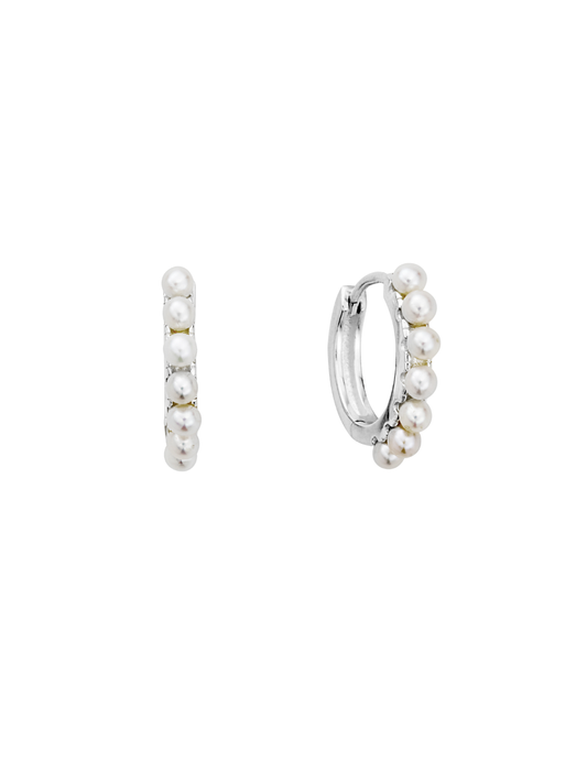 ChloBo Classic Pearl Huggie Hoop Earrings in Silver SEH3546