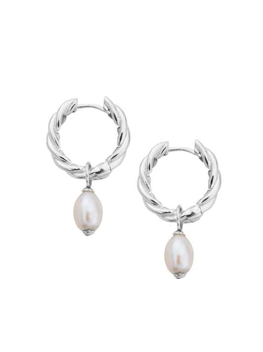 ChloBo Ocean Pearl Hoop Earrings in Silver SEHLP