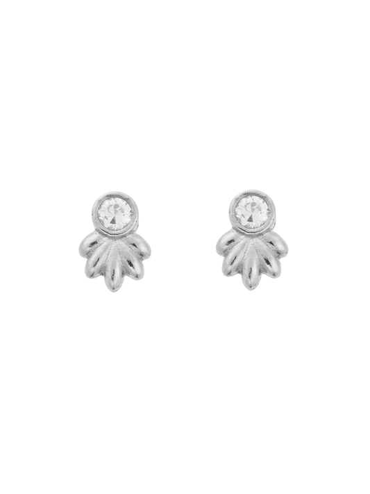 ChloBo Glistening Flower Bud Stud Earrings in Silver