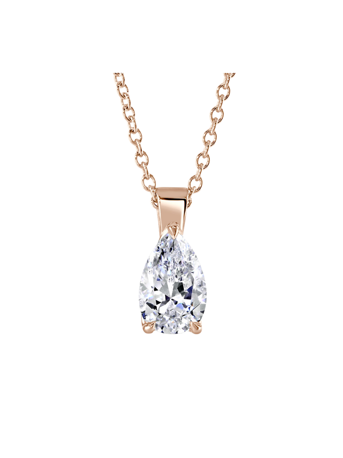 Lab Grown Diamond Solitaire Pendant with 1.00ct Pear Cut Diamond in 9ct Rose Gold