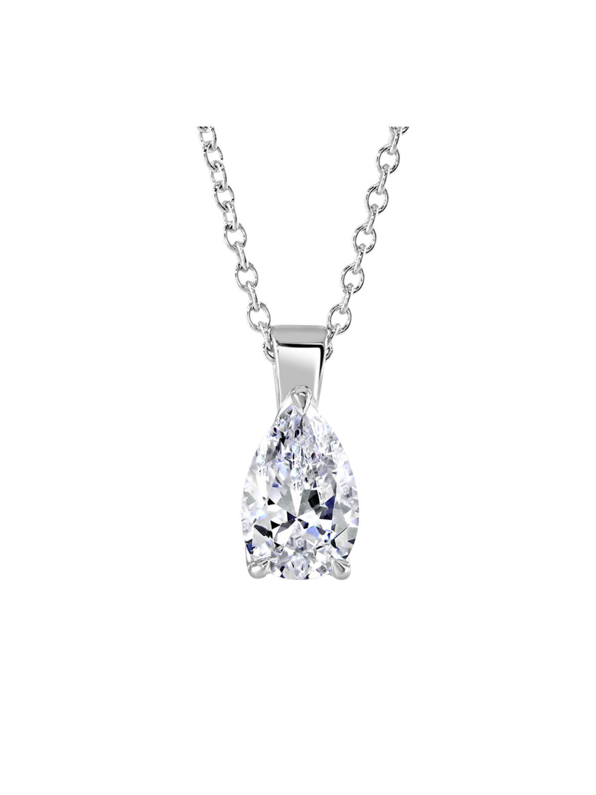 Lab Grown Diamond Solitaire Pendant with 1.00ct Pear Cut Diamond in 9ct White Gold