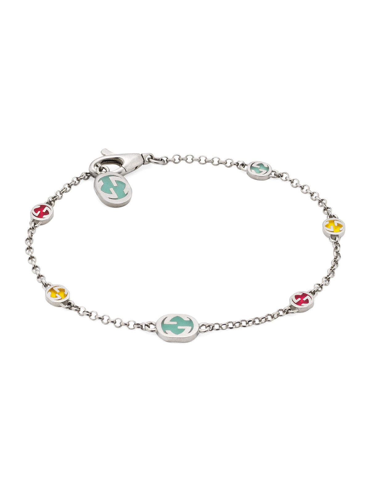 Gucci Interlocking G Bracelet in Silver & Multicolour Enamel 17cm