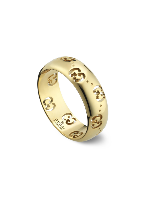 Gucci Icon 18ct Yellow Gold GG Ring - Size 17