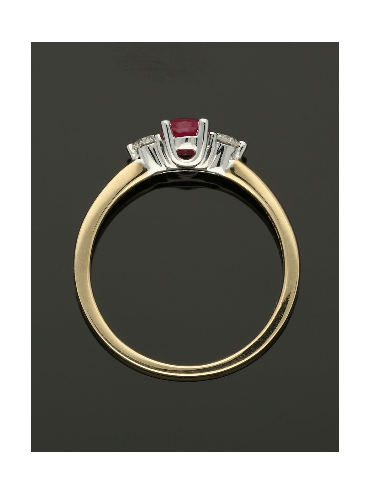 Ruby and Diamond 3 Stone Ring in 9ct Yellow Gold