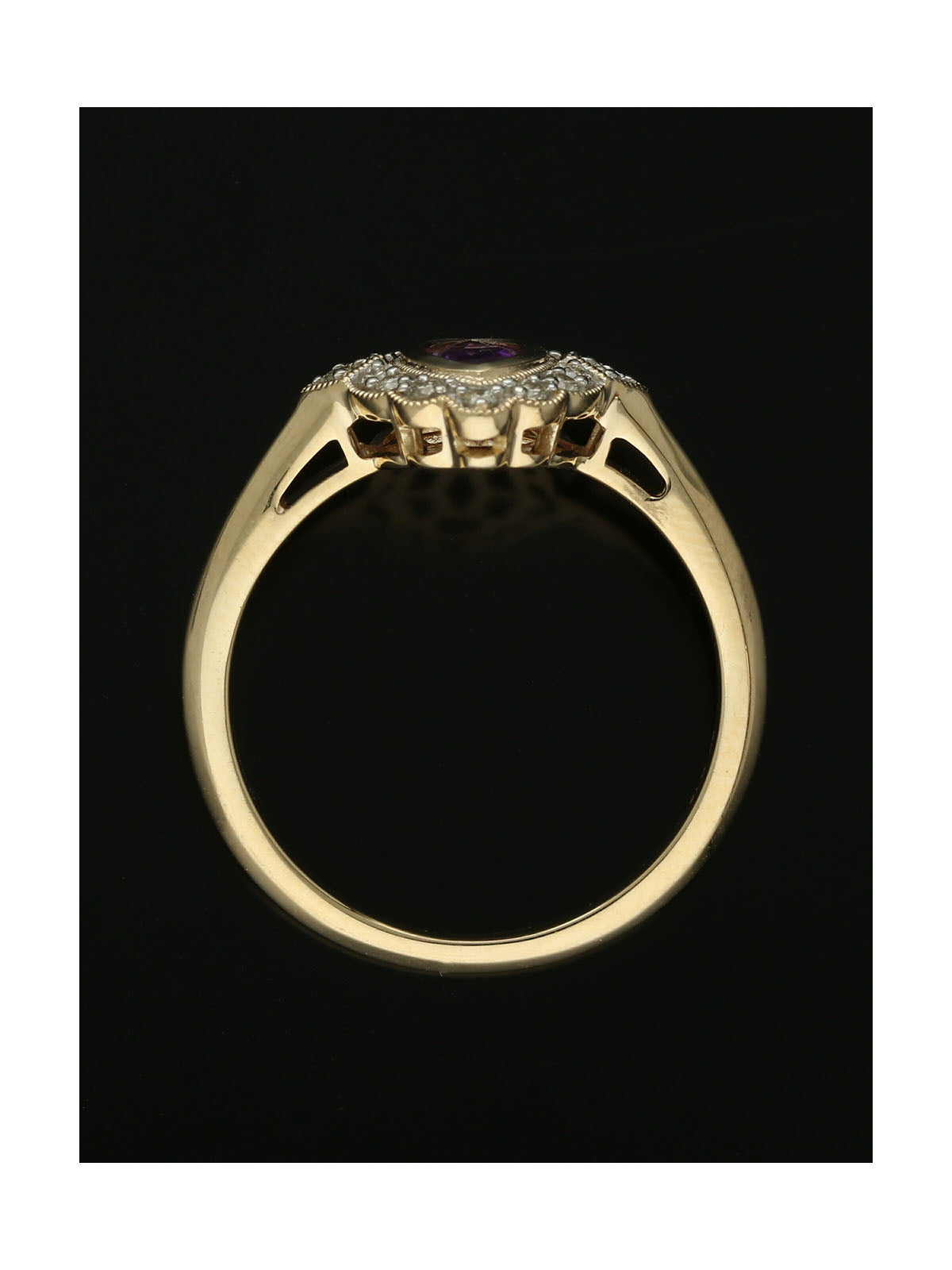 Amethyst & Diamond Marquise Rubover Cluster Ring in 9ct Yellow Gold