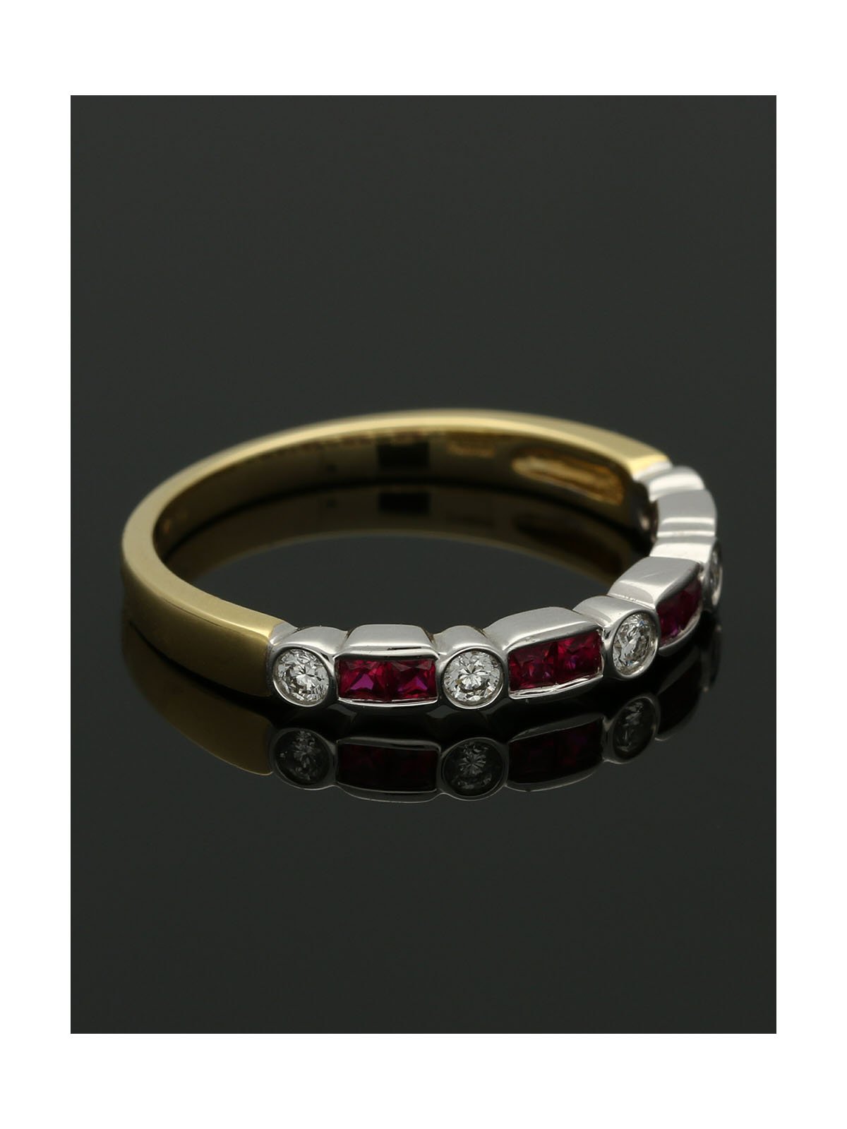 Ruby & Diamond Half Eternity Ring in 18ct Yellow & White Gold