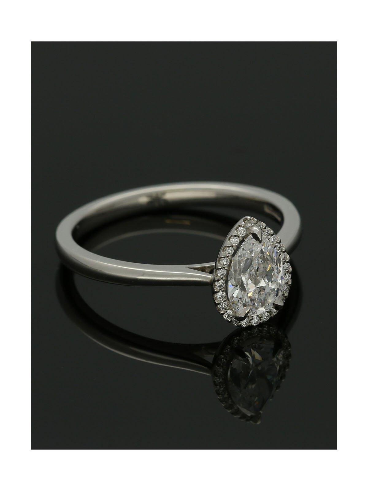 Diamond Halo Engagement Ring 0.70ct Certificated Pear Cut in Platinum
