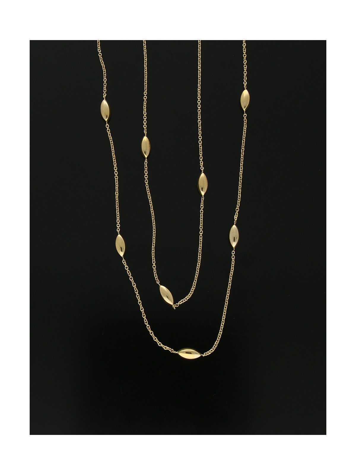 Marquise Bead Station Necklace 45cm in 9ct Yellow Gold