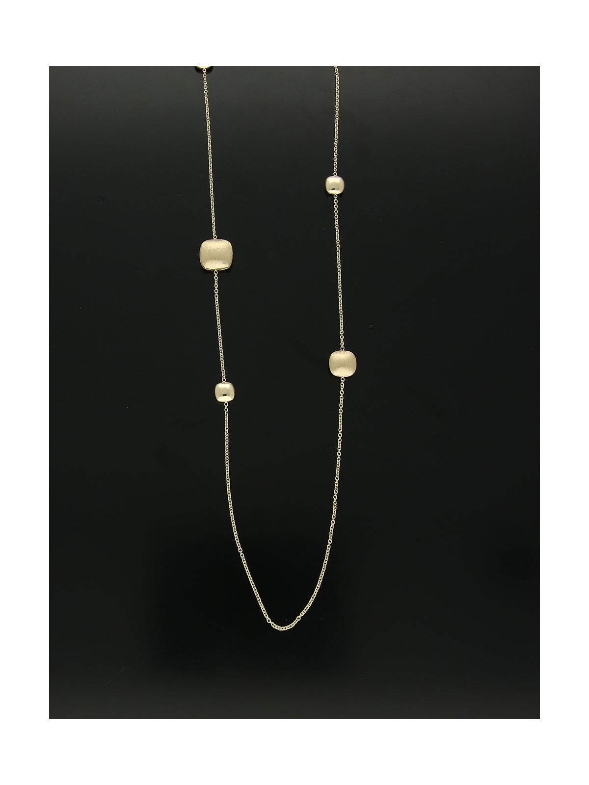 Satin & Polished Alternating Square Bead Necklace in 9ct Yellow Gold