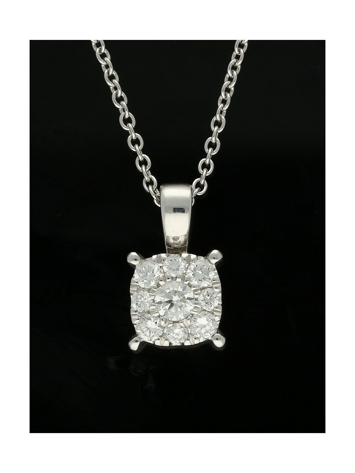 Diamond Square Cluster Pendant Necklace 0.29ct in 18ct White Gold