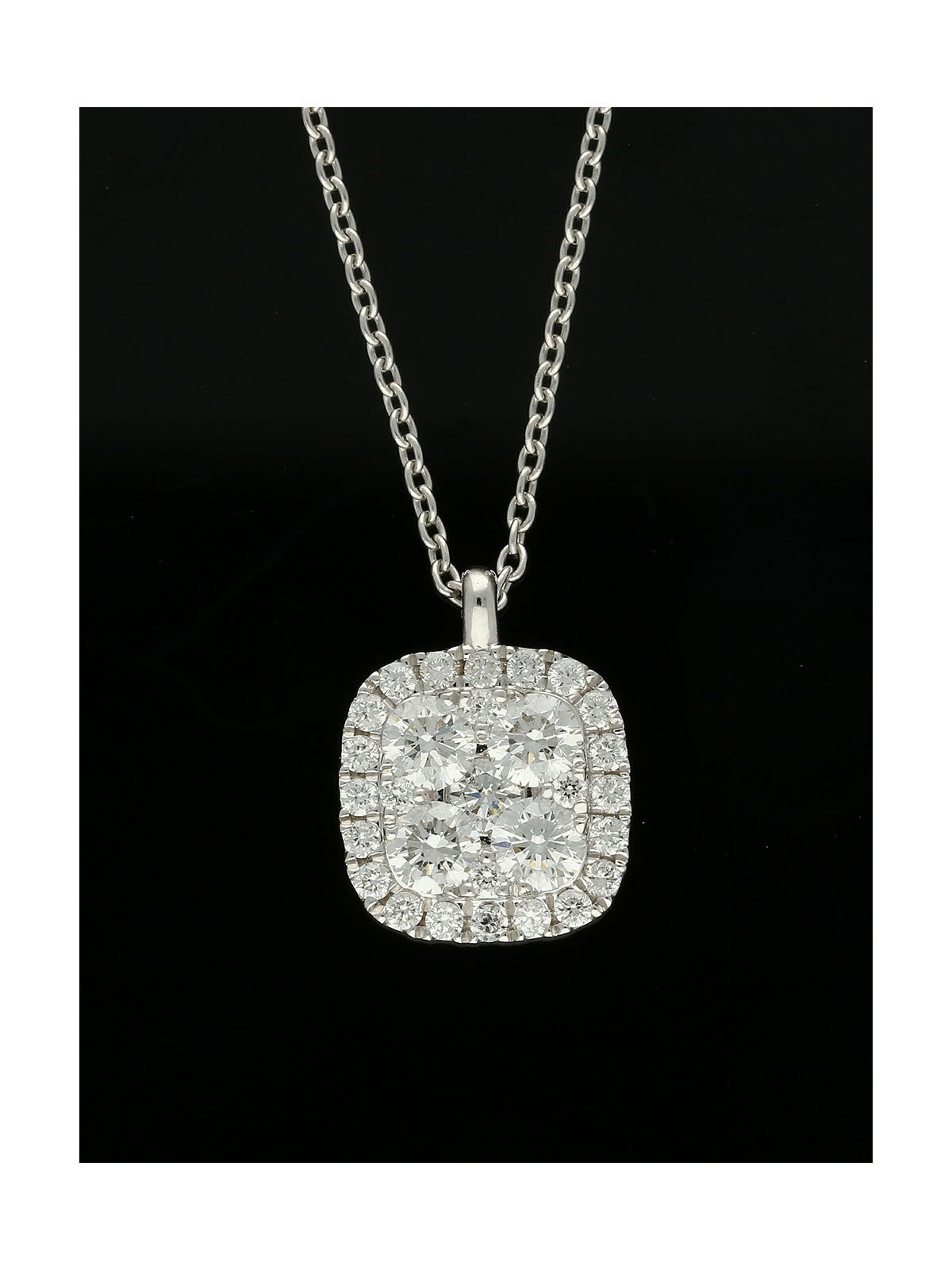 Diamond Square Design Cluster Pendant Necklace 0.77ct in 18ct White Gold