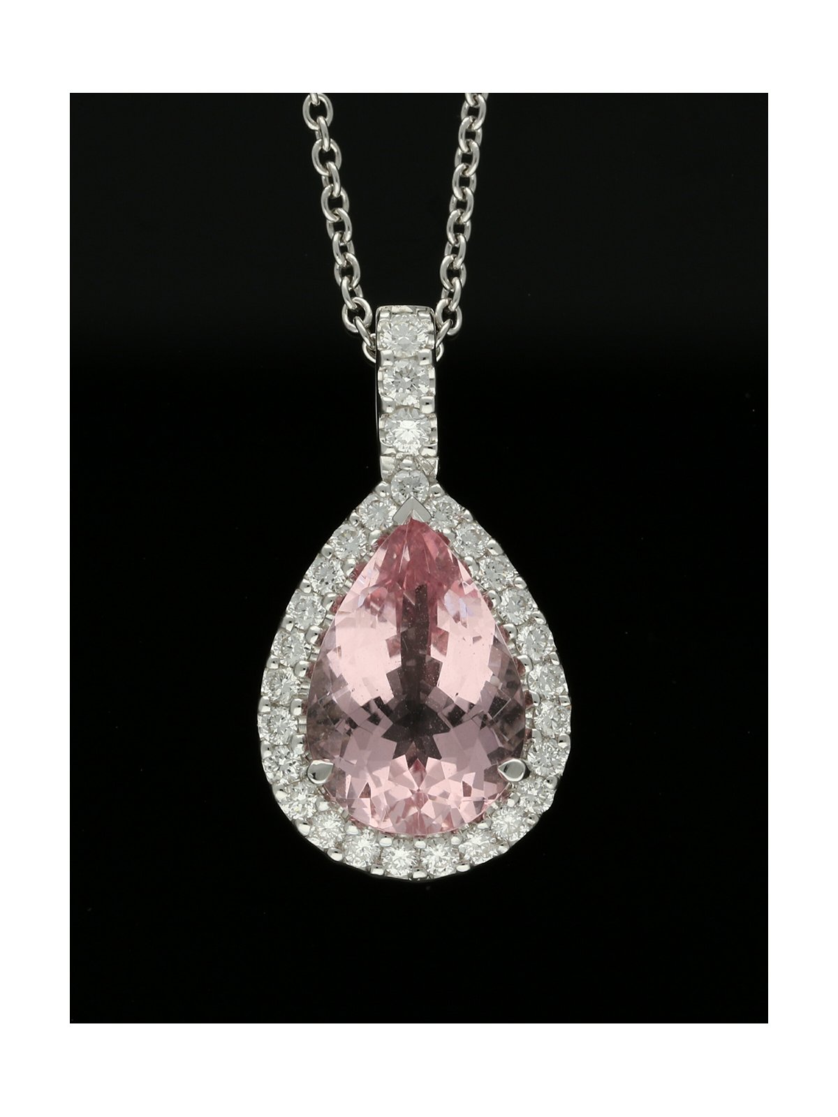 Morganite & Diamond Pendant Necklace in 18ct White Gold