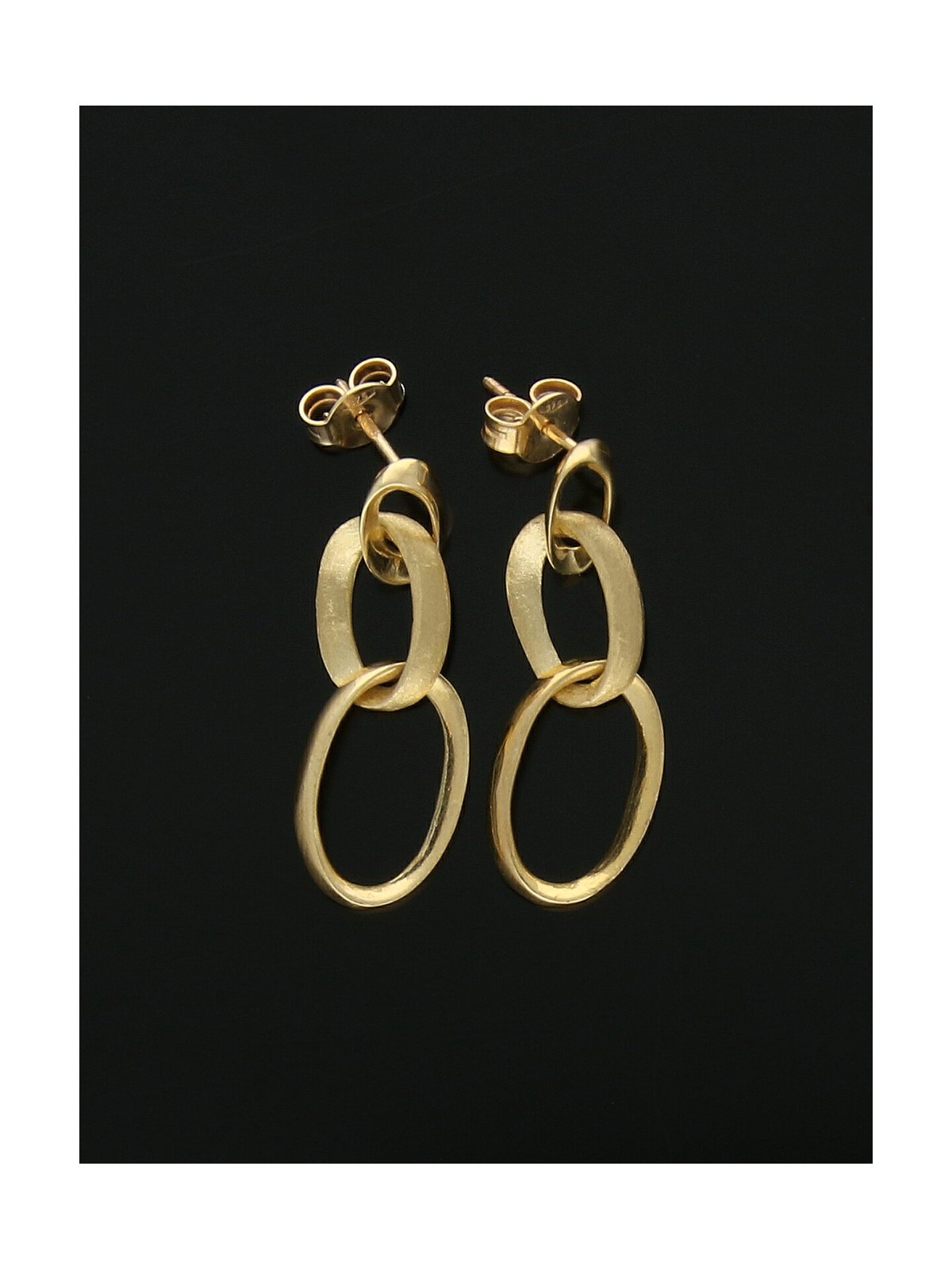 Satin & Polished Oval Link Drop Earrings 30mm in 9ct Yellow Gold