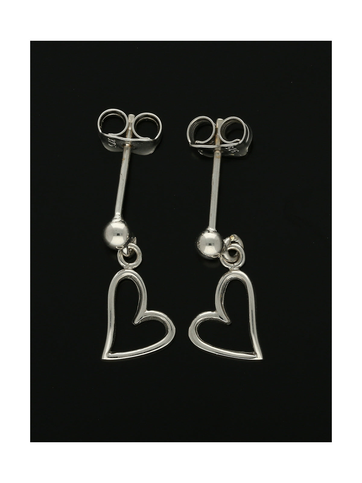 Open Heart Drop Earrings in 9ct White Gold