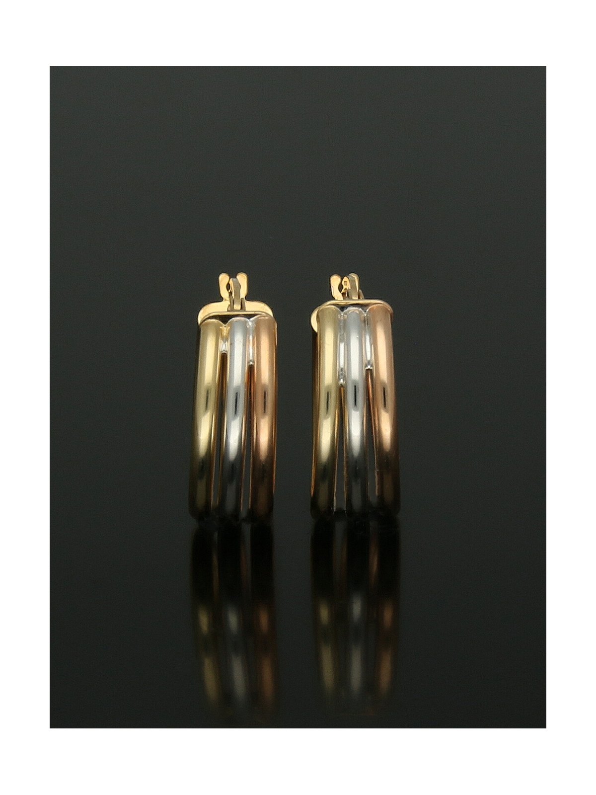 Three Row Oval Hoop Earrings 15x20mm in 9ct Yellow, White & Rose Gold
