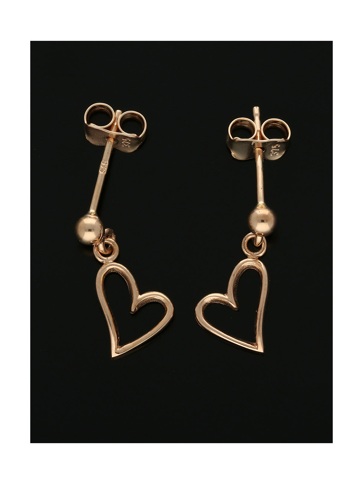 Open Heart Drop Earrings in 9ct Rose Gold
