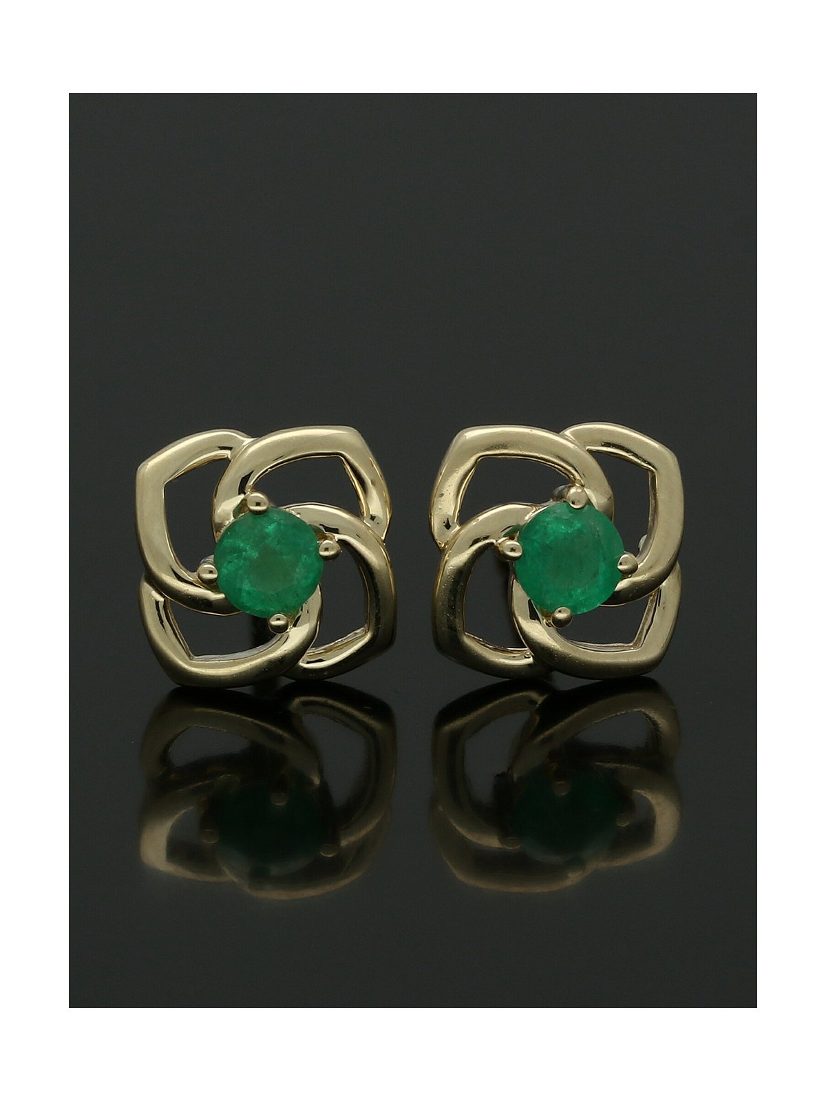 Emerald Flower Stud Earrings in 9ct Yellow Gold