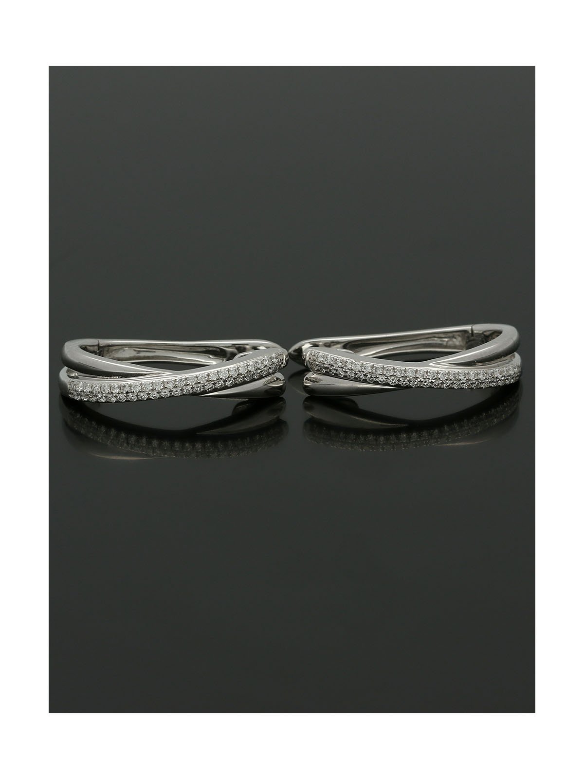Diamond Two Row Crossover Hinged Hoop Earrings in 18ct White Gold
