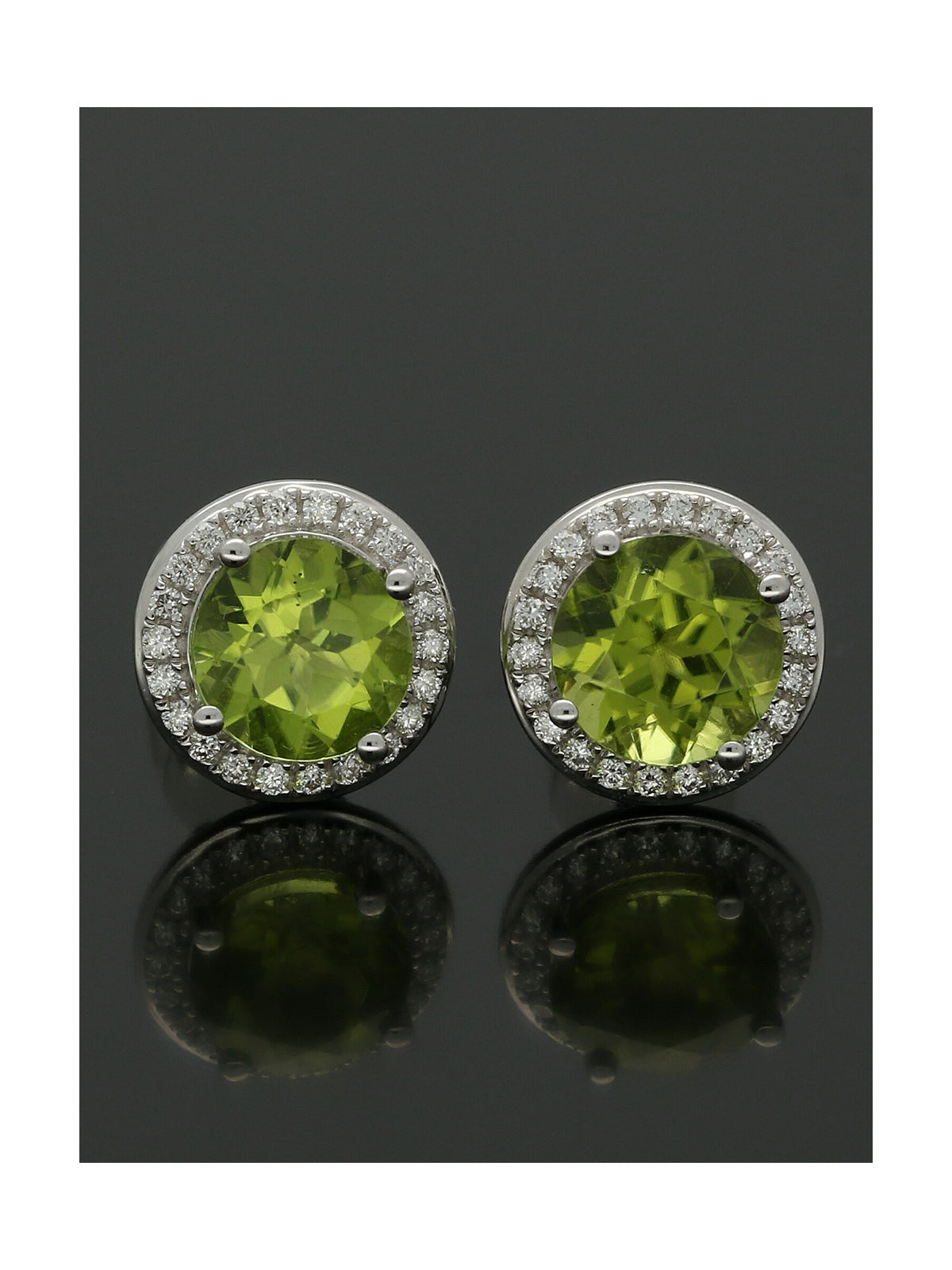 Peridot & Diamond Cluster Stud Earrings in 18ct White Gold