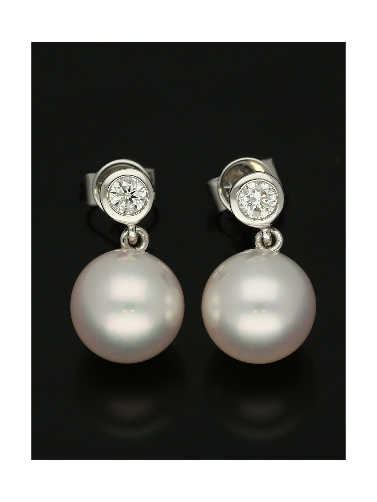 Pearl and Diamond Drop Earrings in 18ct White Gold