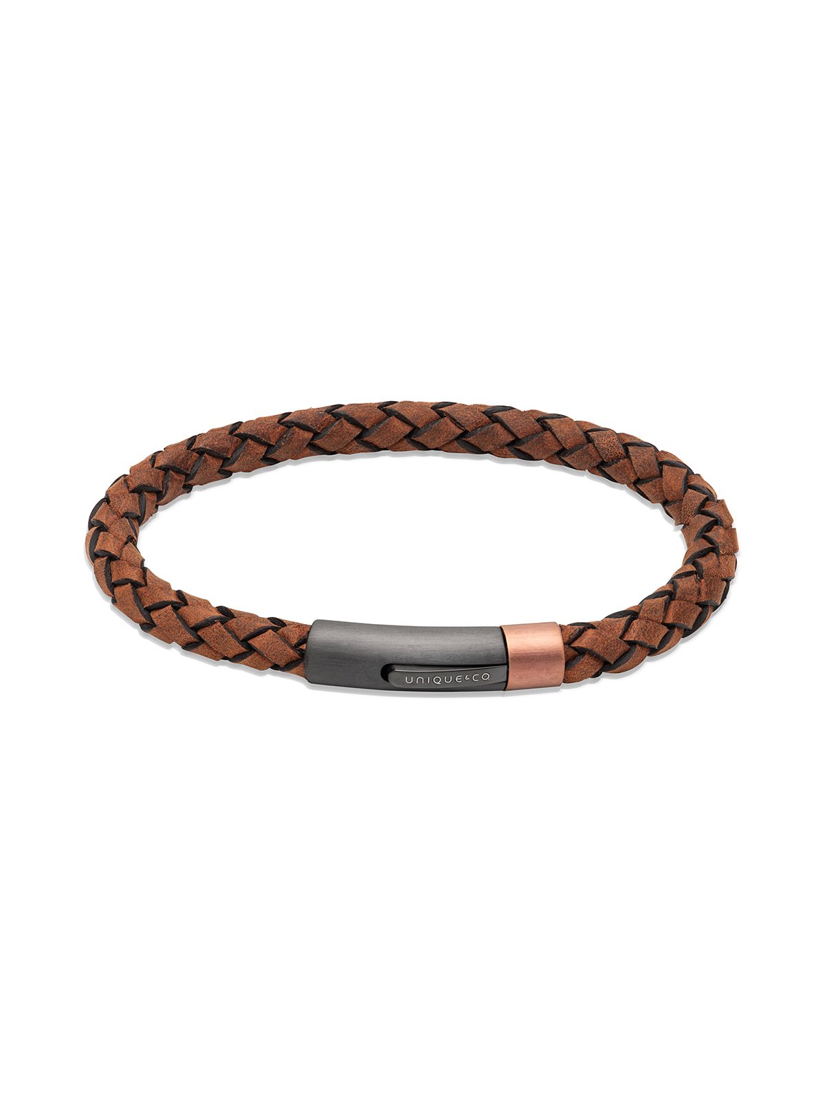 Unique & Co. 21cm Brown Leather Bracelet with Grey and Rose Gold Clasp