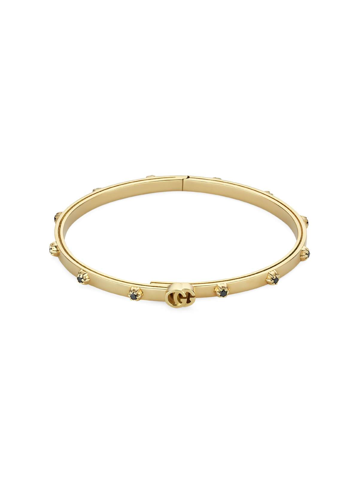 Gucci GG Running Bangle in 18ct Yellow Gold with Black Diamonds YBA582049001017